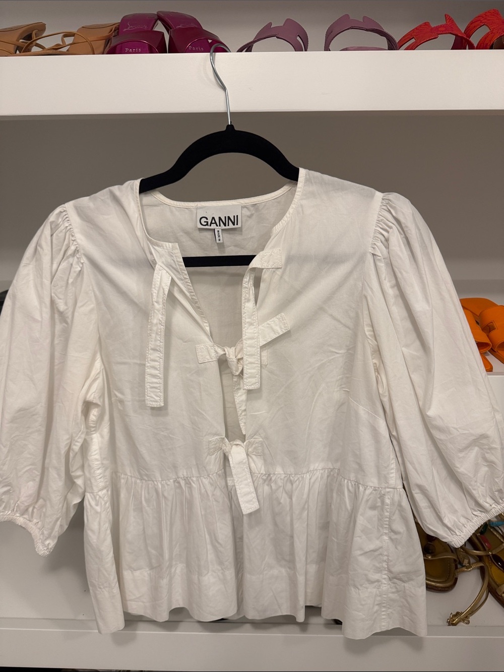 Ganni White Tie-Front Peplum Blouse